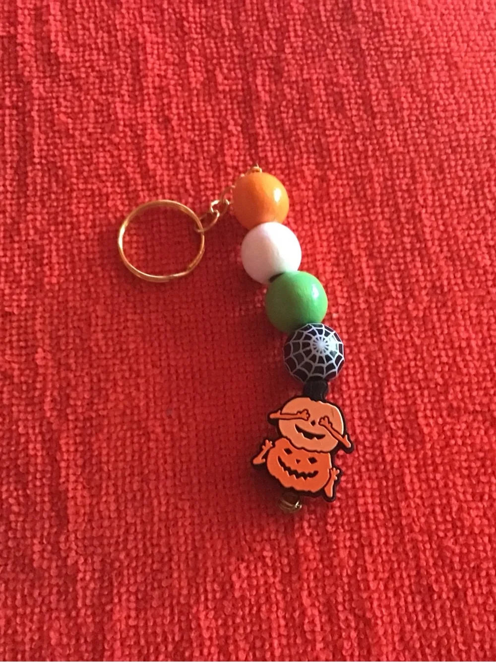 Kids Halloween Pumpkin Bead Keychain - Orange, White, Green